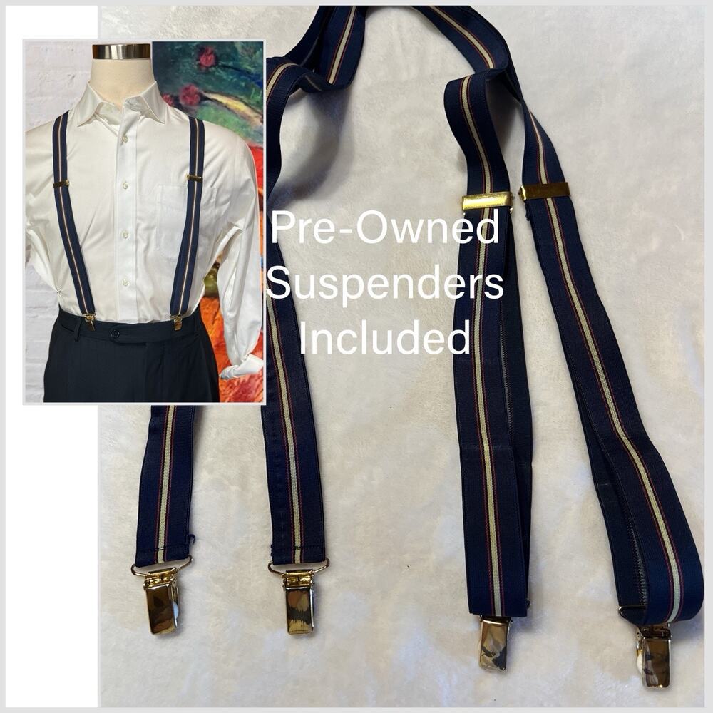 Ermenegildo Zegna Su Misura ROM 50L 44x31 Dark Blue Stripe Suspenders Soltex - Picture 4 of 16